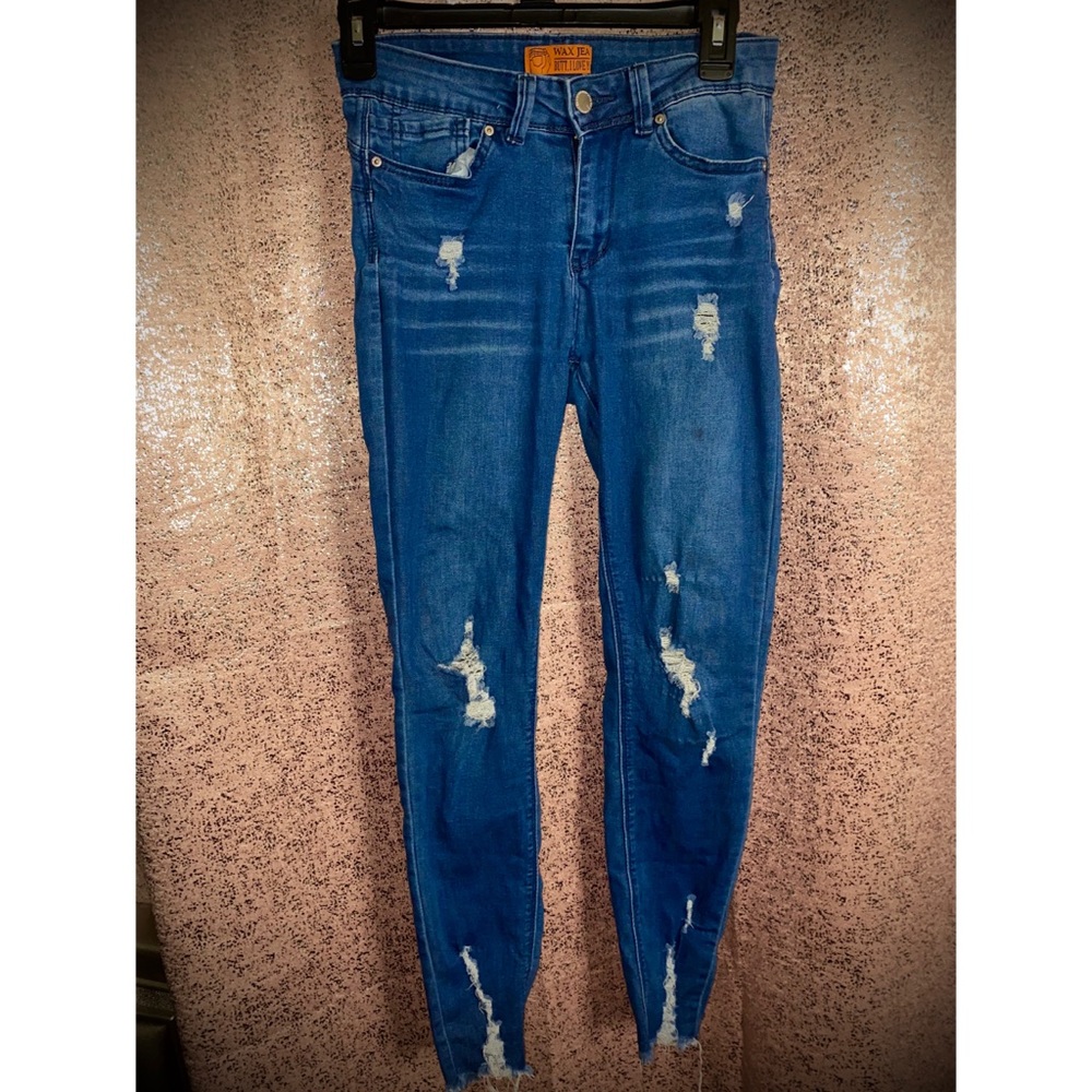 Wax Butt I Love You Skinny Distressed Ripped Jeans